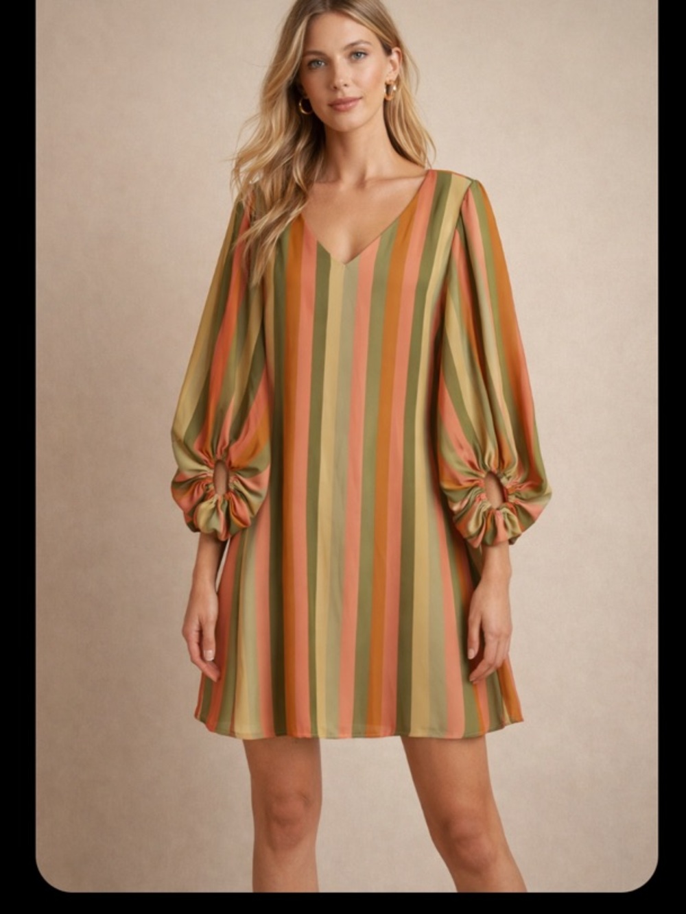 Anthropologie Striped Mini Dress in Olive, Rust & Peach